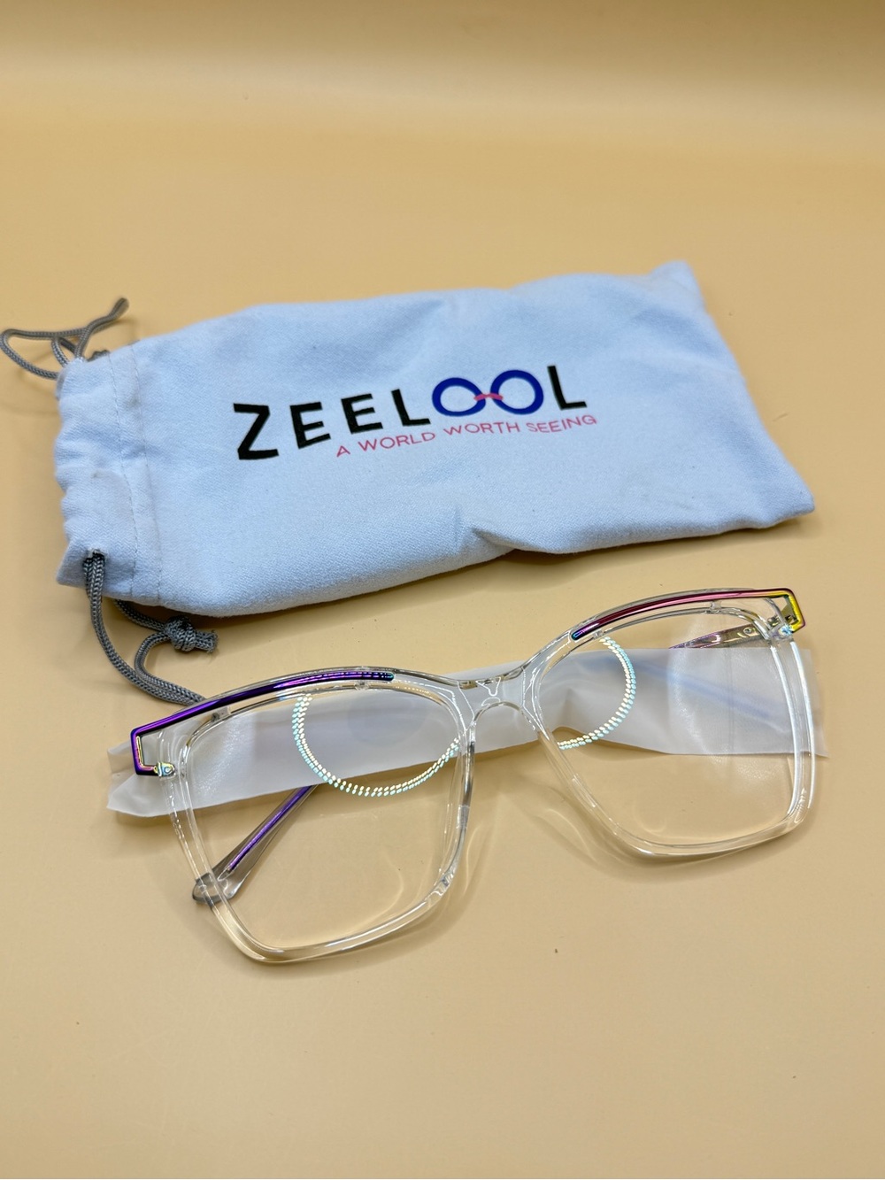 Zeelool Clear Square Blue Light Glasses with Rainbow Accents, No prescription